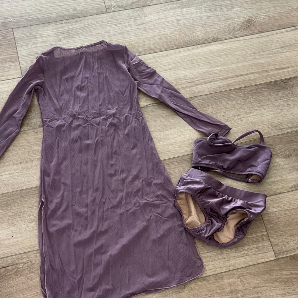 Patrick J Purple dance costume Long Sleeve Dress with Matching bikini Set 9/10